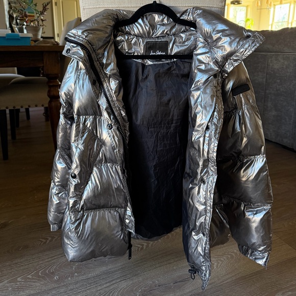 Silver Puffer Jacket with Black Faux Fur Trim - Picture 4 of 6